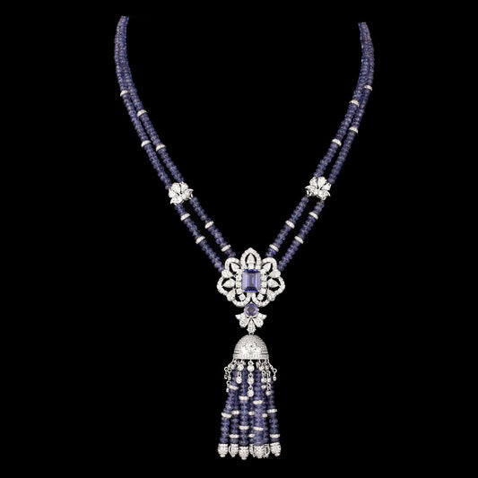 14K White Gold Diamond Necklace - 14.337ct VS-SI-JK with Colour Stones