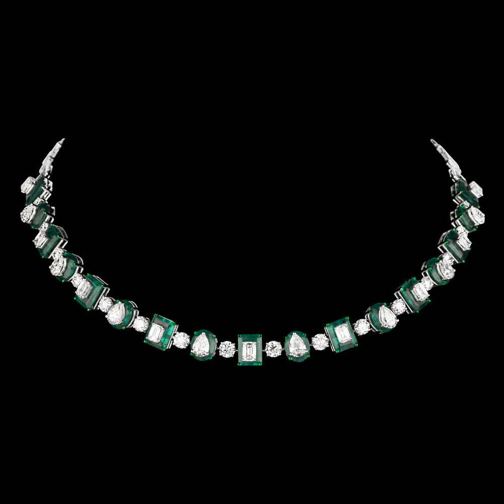 14K White Gold Diamond Necklace - 12.831ct VS-SI-GH with Colour Stones