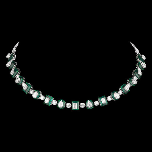 14K White Gold Diamond Necklace - 12.831ct VS-SI-GH with Colour Stones