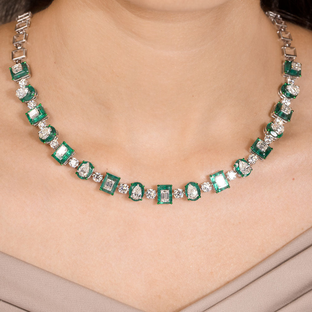 14K White Gold Diamond Necklace - 12.831ct VS-SI-GH with Colour Stones