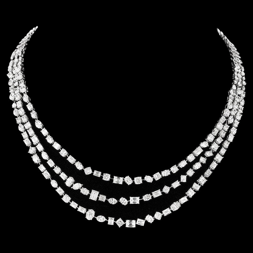 18K White Gold Diamond Necklace - 48.313ct VVS-VS-GH