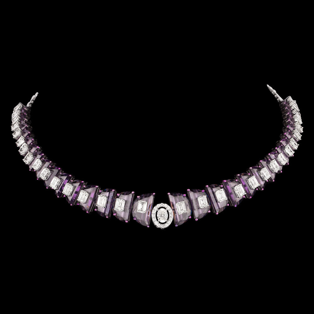 18K White Gold Diamond Necklace - 20.469ct VVS-VS-GH with Colour Stones