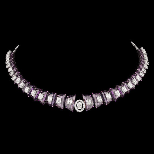 18K White Gold Diamond Necklace - 20.469ct VVS-VS-GH with Colour Stones