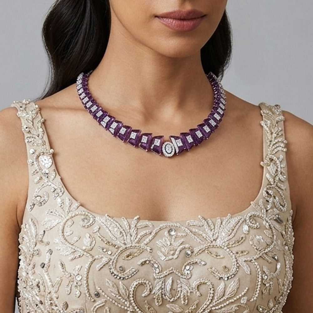 18K White Gold Diamond Necklace - 20.469ct VVS-VS-GH with Colour Stones