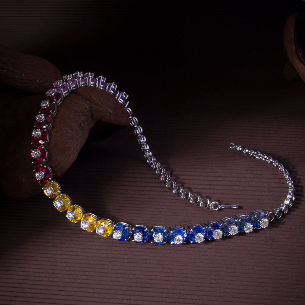 18K White Gold Diamond Necklace - 8.278ct VVS-VS-HI with Colour Stones
