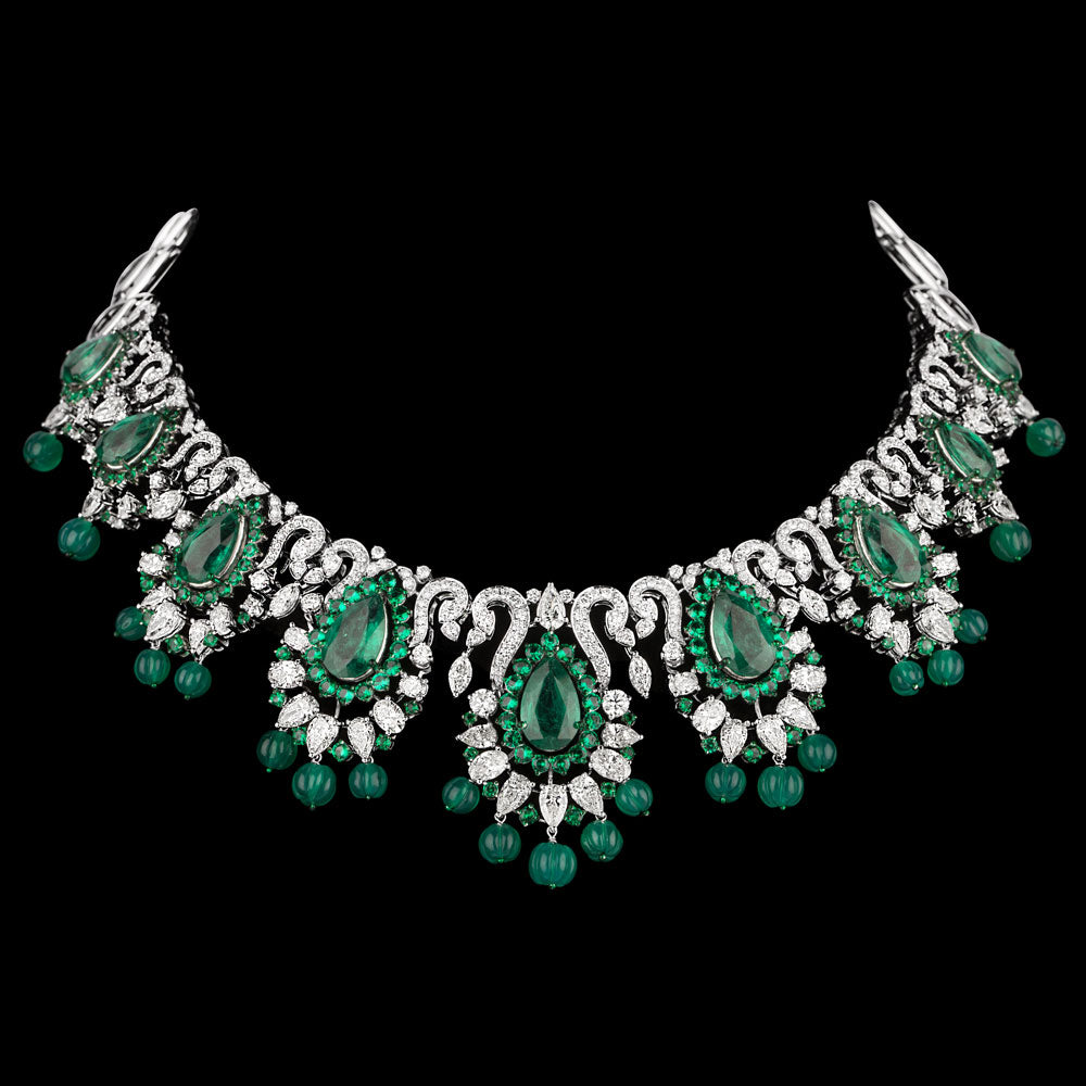 14K White Gold Diamond Necklace - 25.962ct VVS-VS-JK with Colour Stones