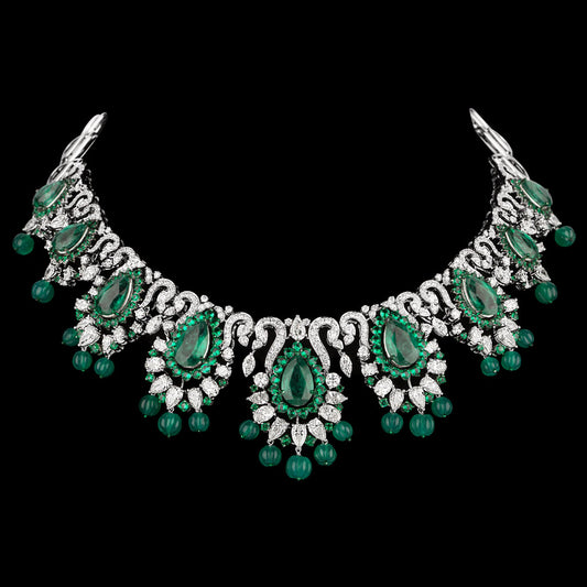 14K White Gold Diamond Necklace - 25.962ct VVS-VS-JK with Colour Stones