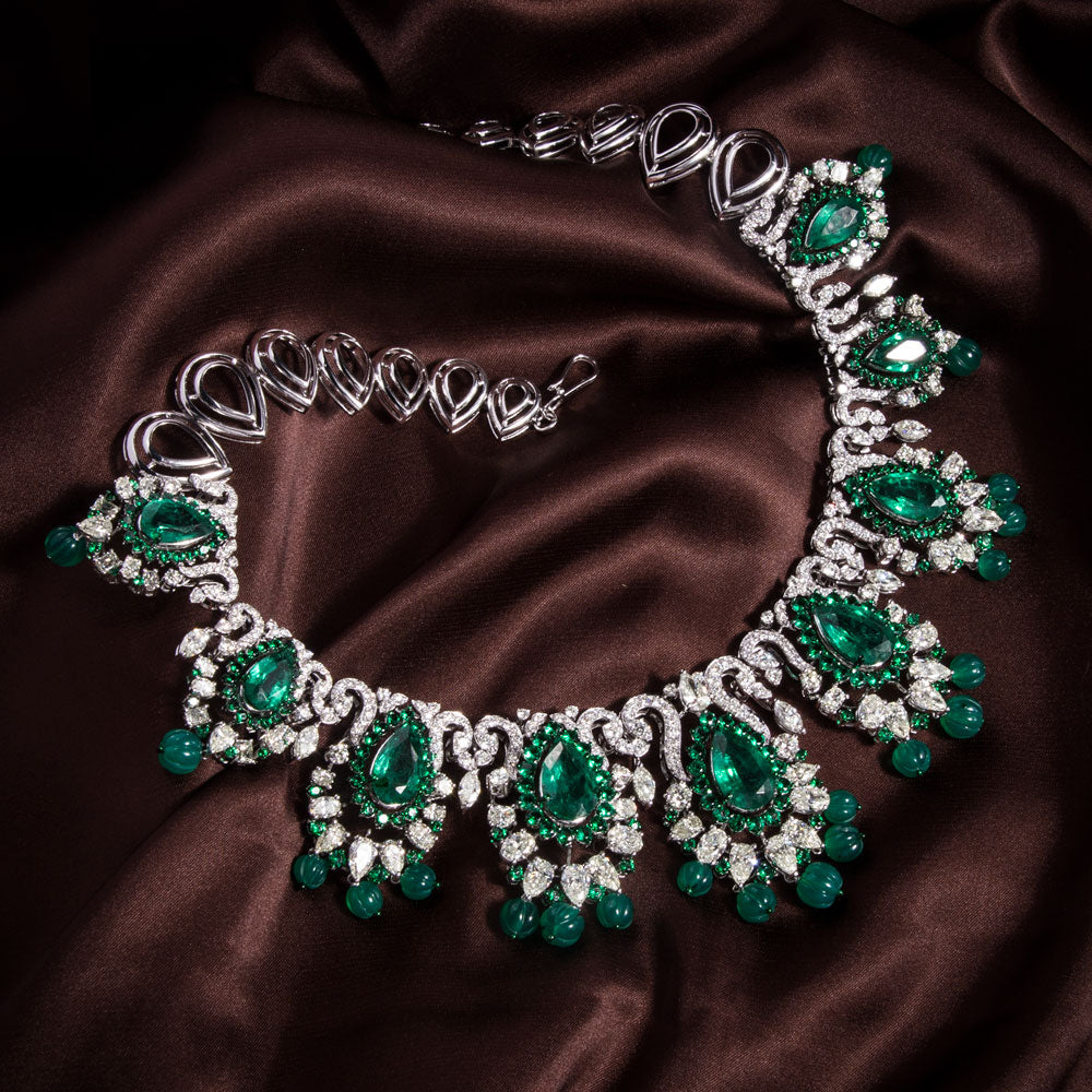 14K White Gold Diamond Necklace - 25.962ct VVS-VS-JK with Colour Stones