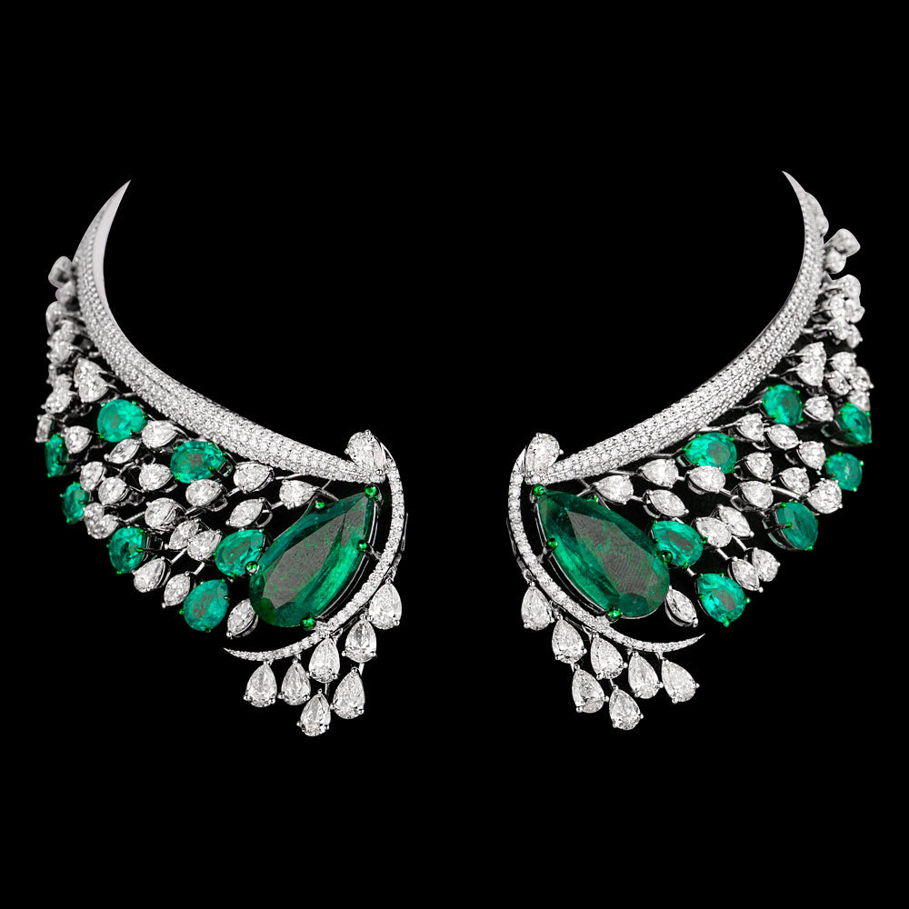 18K White Gold Diamond Necklace - 31.194ct VVS-VS-GH with Colour Stones