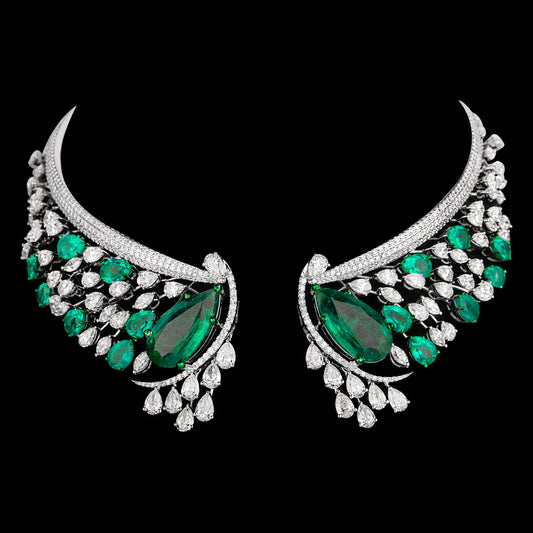 18K White Gold Diamond Necklace - 31.194ct VVS-VS-GH with Colour Stones