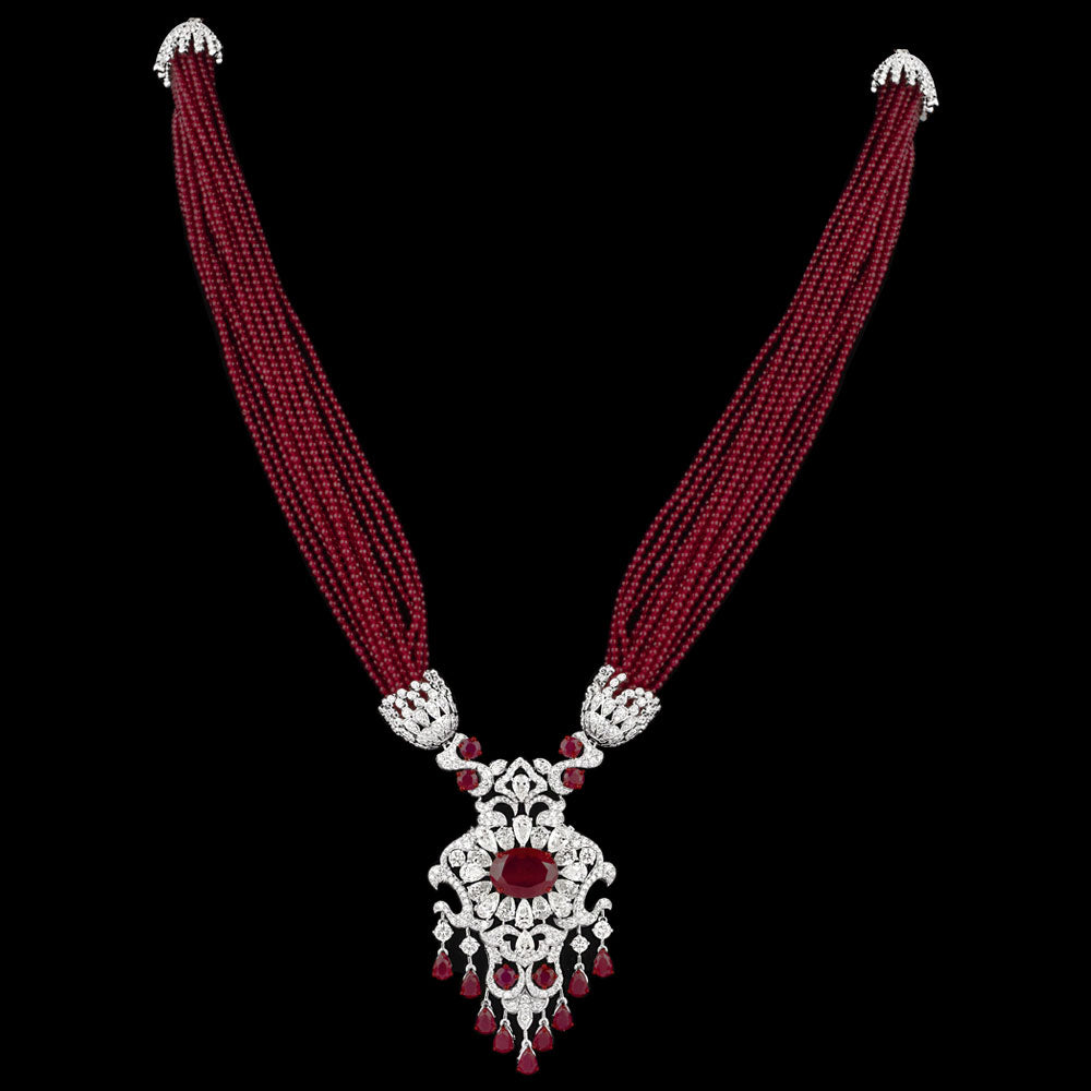14K White Gold Diamond Necklace - 14.778ct VVS-VS-JK with Colour Stones