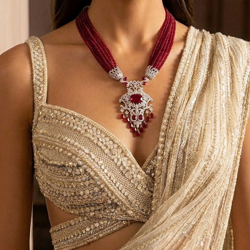 14K White Gold Diamond Necklace - 14.778ct VVS-VS-JK with Colour Stones