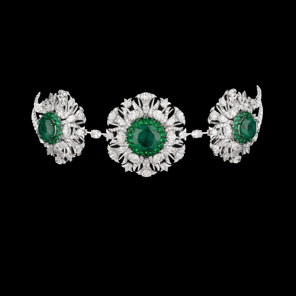 14K White Gold Diamond Necklace - 20.247ct VS-SI-GH with Colour Stones