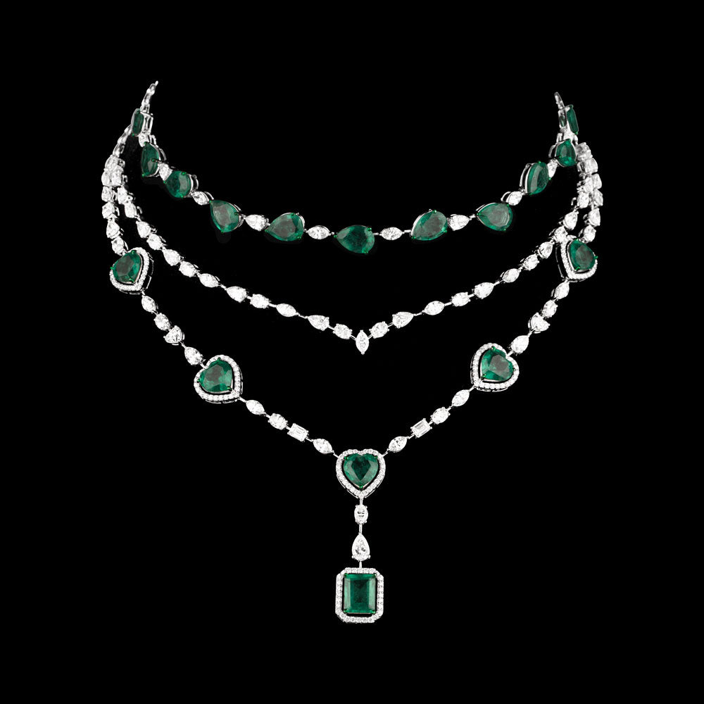 14K White Gold Diamond Necklace - 19.635ct VS-SI-GH with Colour Stones