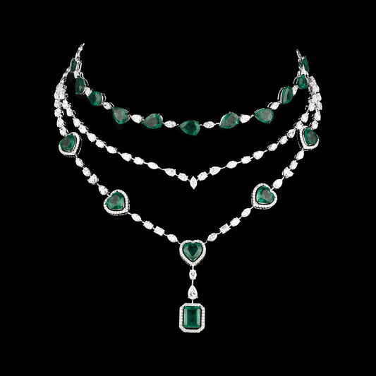14K White Gold Diamond Necklace - 19.635ct VS-SI-GH with Colour Stones