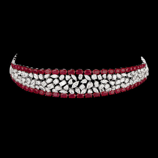 14K White Gold Diamond Necklace - 20.514ct VS-SI-GH with Colour Stones