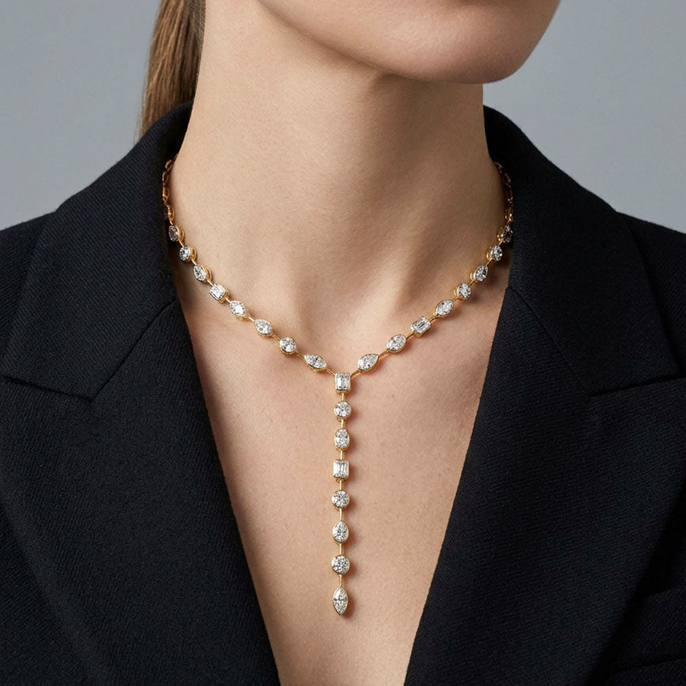 14K Yellow Gold Diamond Necklace - 15.447ct VS-SI-HI