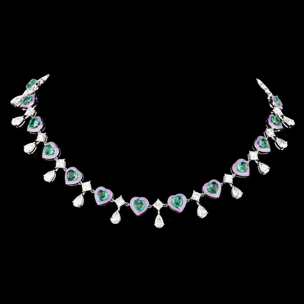 14K White Gold Diamond Necklace - 7.318ct VVS-VS-IJ with Colour Stones