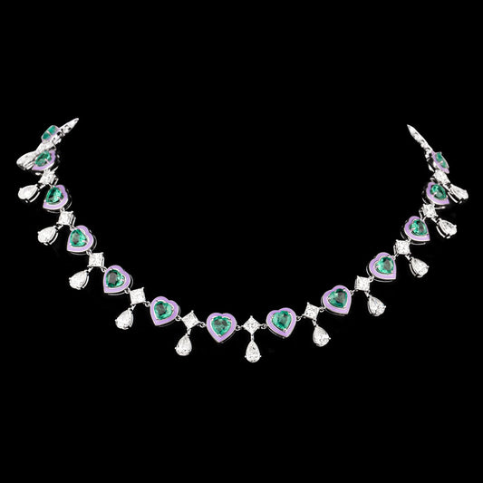 14K White Gold Diamond Necklace - 7.318ct VVS-VS-IJ with Colour Stones