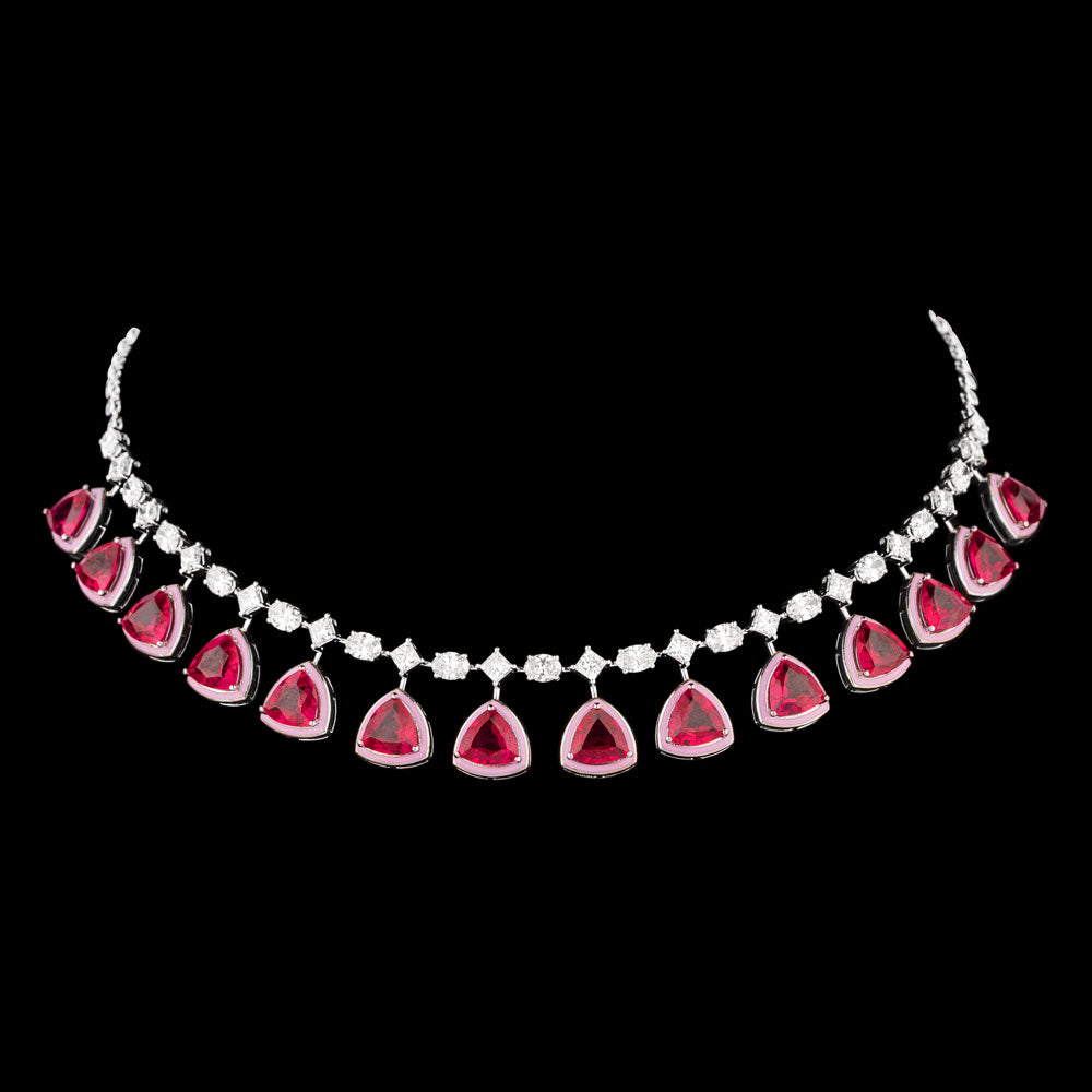 14K White Gold Diamond Necklace - 7.994ct VVS-VS-IJ with Colour Stones