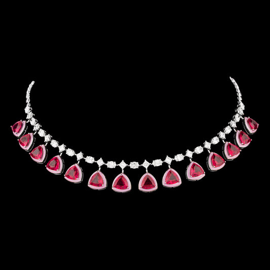 14K White Gold Diamond Necklace - 7.994ct VVS-VS-IJ with Colour Stones