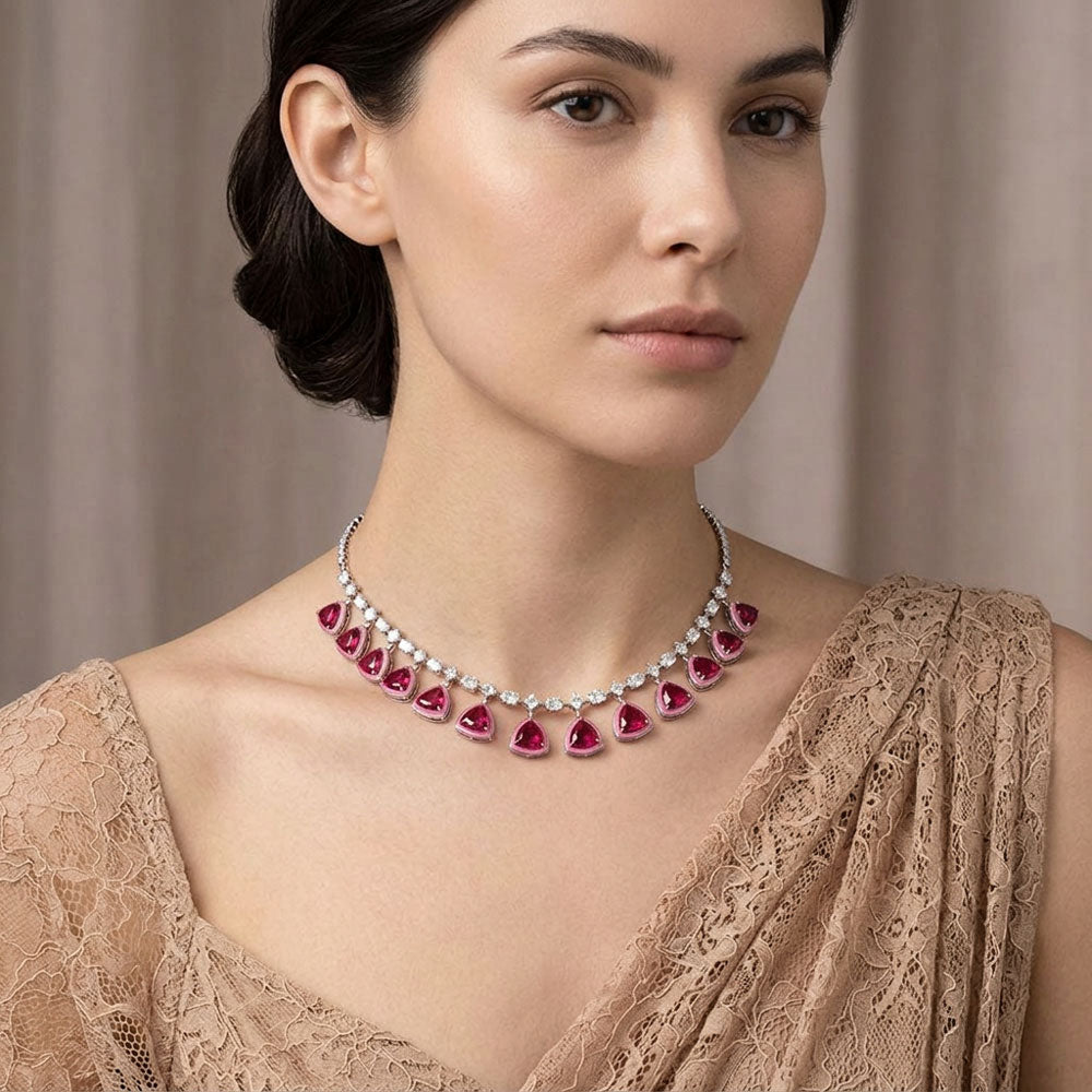 14K White Gold Diamond Necklace - 7.994ct VVS-VS-IJ with Colour Stones