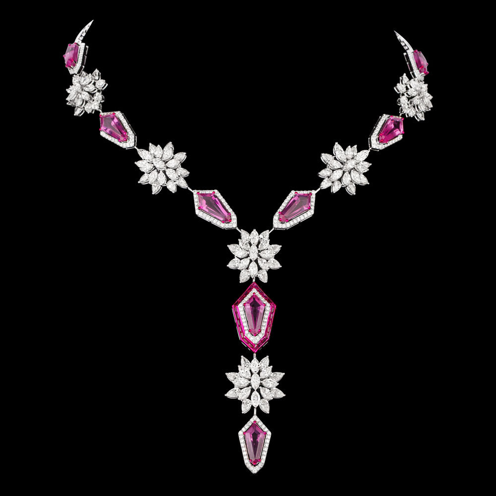 14K White Gold Diamond Necklace - 24.438ct VVS-VS-JK with Colour Stones