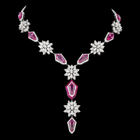 14K White Gold Diamond Necklace - 24.438ct VVS-VS-JK with Colour Stones