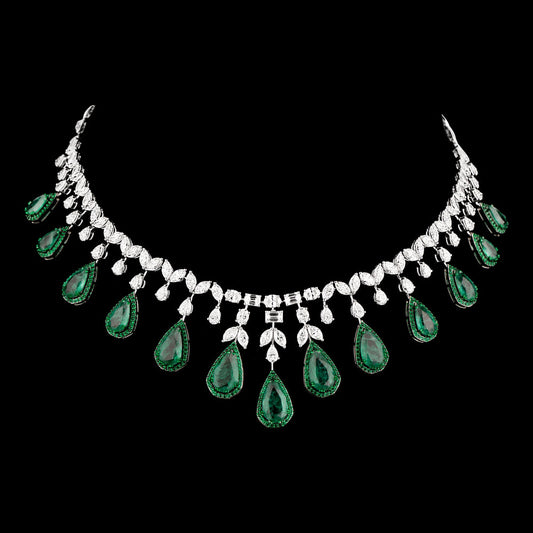 14K White Gold Diamond Necklace - 18.447ct VS-SI-HI with Colour Stones