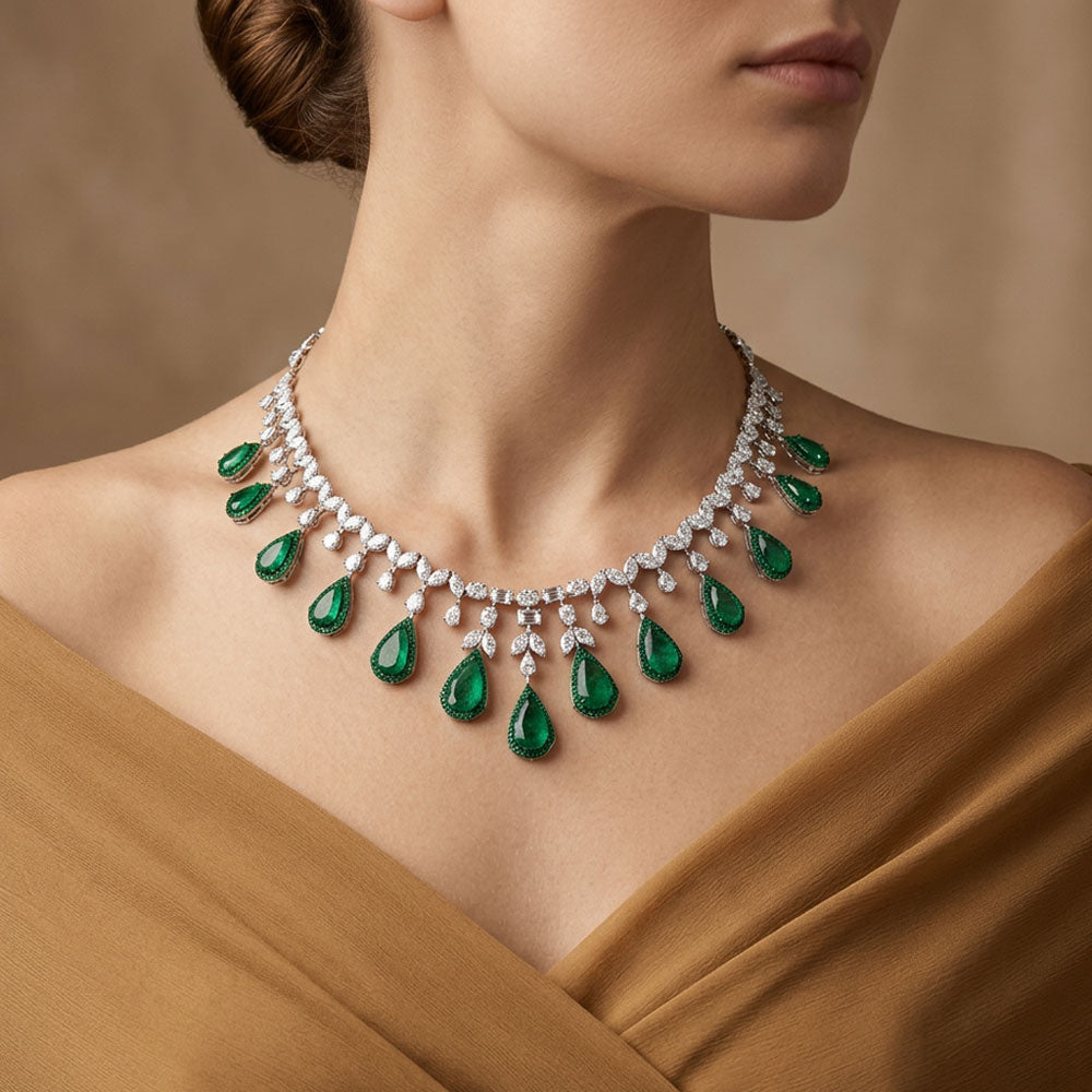 14K White Gold Diamond Necklace - 18.447ct VS-SI-HI with Colour Stones
