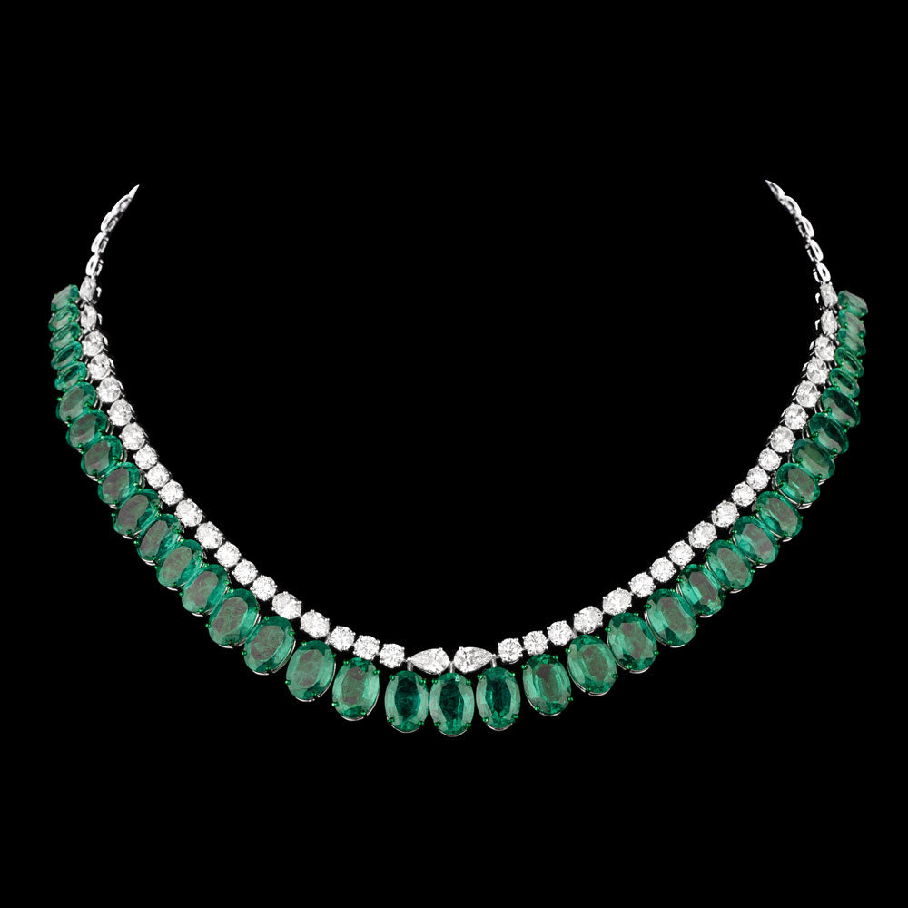 14K White Gold Diamond Necklace - 15.126ct VS-SI-IJ with Colour Stones
