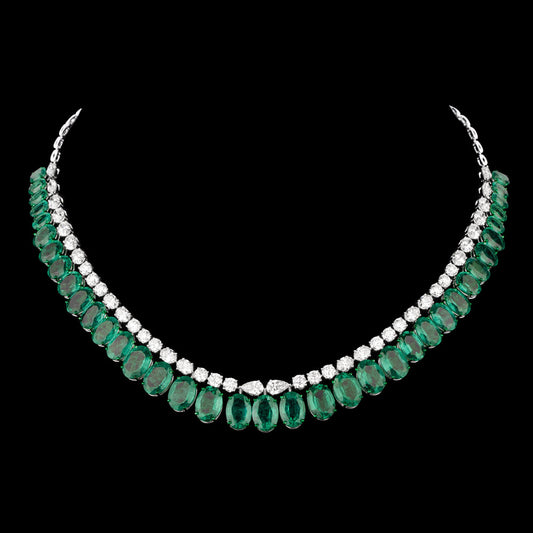 14K White Gold Diamond Necklace - 15.126ct VS-SI-IJ with Colour Stones