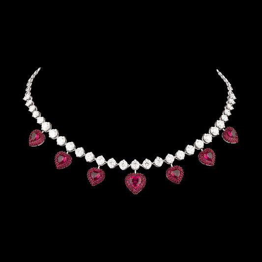 14K White Gold Diamond Necklace - 7.346ct VVS-VS-IJ with Colour Stones