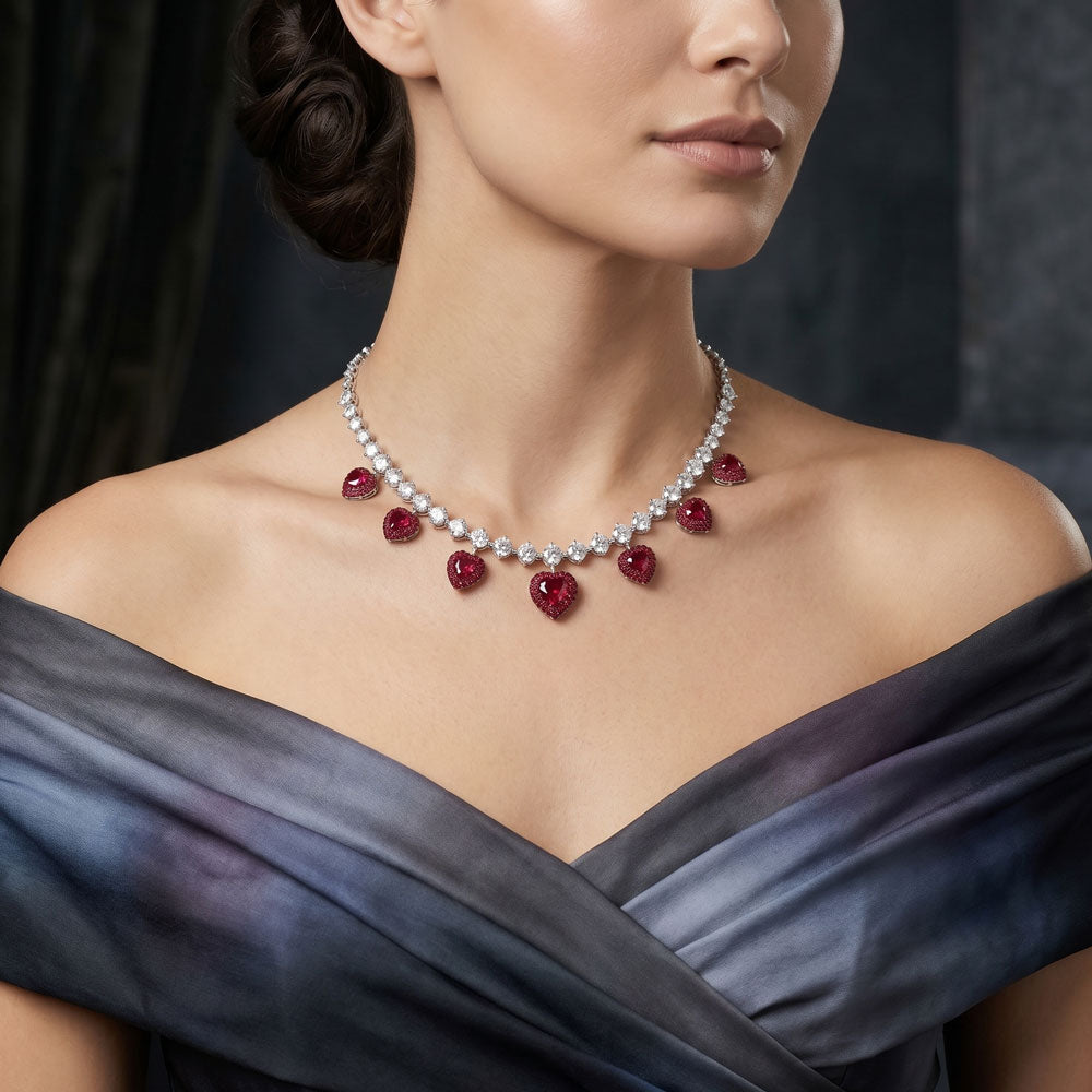 14K White Gold Diamond Necklace - 7.346ct VVS-VS-IJ with Colour Stones
