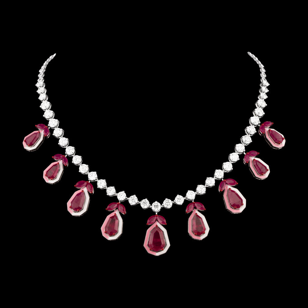 14K White Gold Diamond Necklace - 9.829ct VVS-VS-IJ with Colour Stones