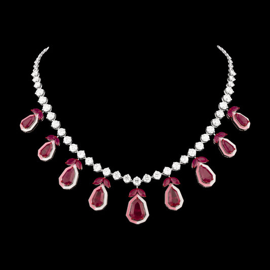 14K White Gold Diamond Necklace - 9.829ct VVS-VS-IJ with Colour Stones