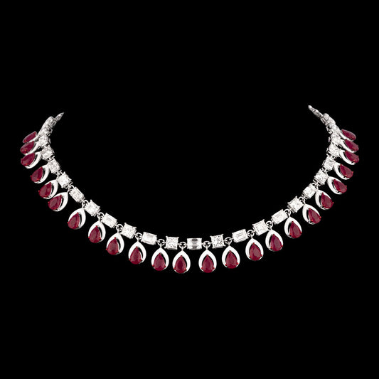 14K White Gold Diamond Necklace - 12.696ct VS-SI-HI with Colour Stones