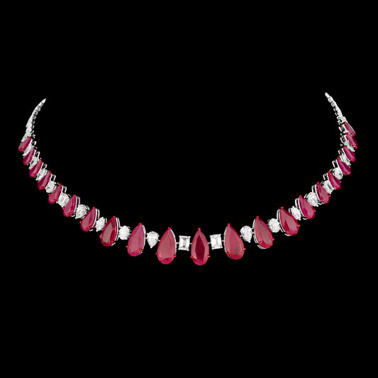 14K White Gold Diamond Necklace - 7.127ct VVS-VS-GH with Colour Stones