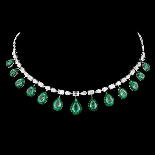 14K White Gold Diamond Necklace - 10.47ct VVS-VS-IJ with Colour Stones