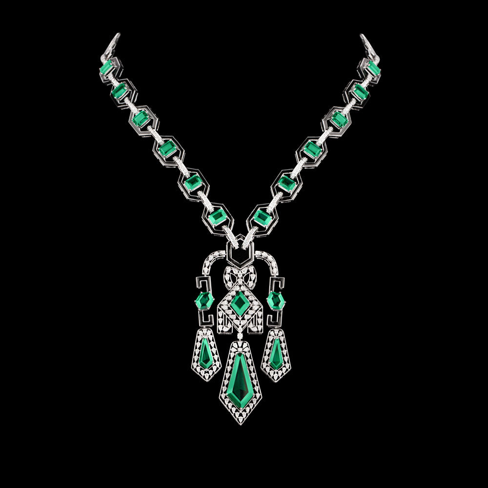 18K White Gold Diamond Necklace - 4.102ct VVS-FG with Colour Stones