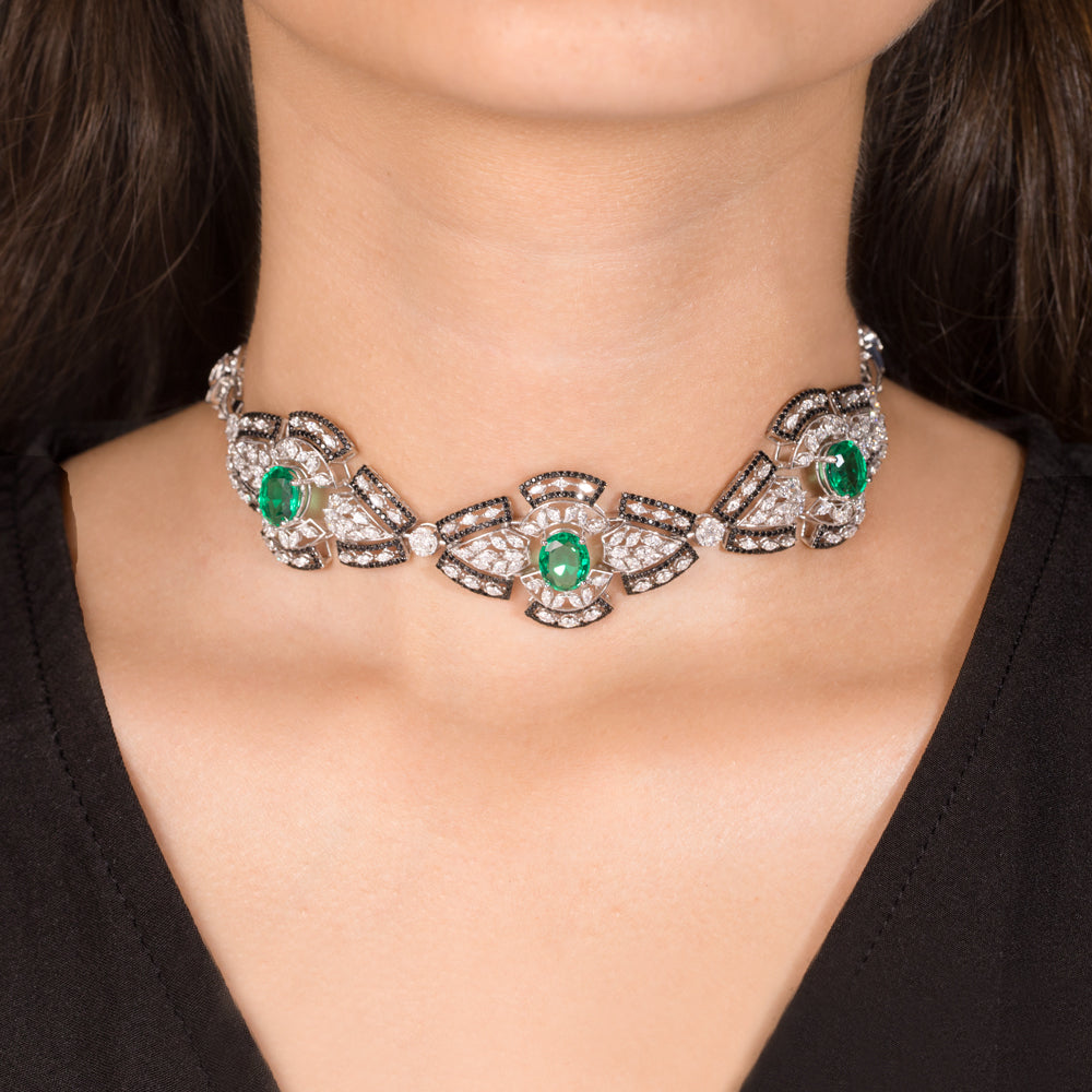 18K White Gold Diamond Necklace - 4.176ct VVS-VS-EF with Colour Stones
