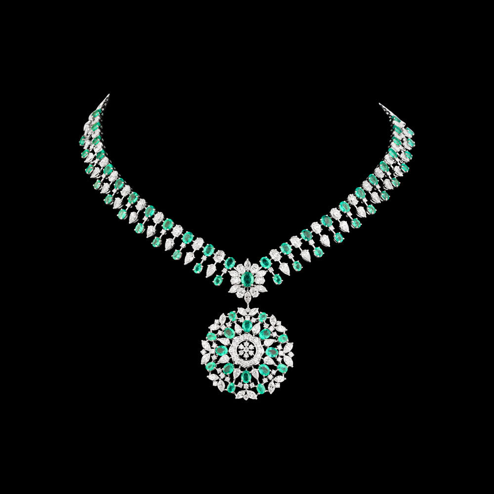 18K White Gold Diamond Necklace - 17.748ct SI-HI with Colour Stones