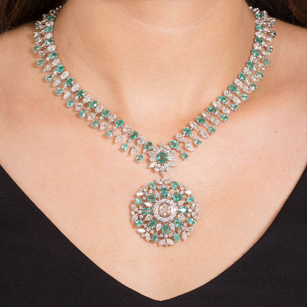 18K White Gold Diamond Necklace - 17.748ct SI-HI with Colour Stones