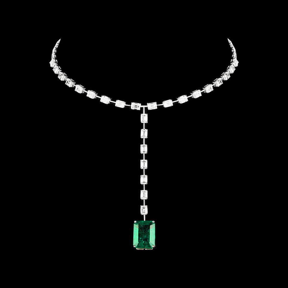 18K White Gold Diamond Necklace - 12.523ct VVS-VS-GH with Colour Stones