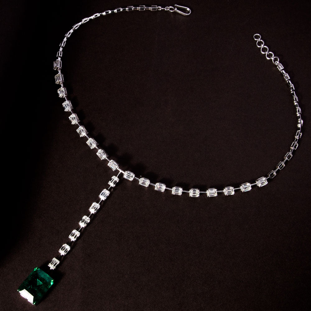 18K White Gold Diamond Necklace - 12.523ct VVS-VS-GH with Colour Stones