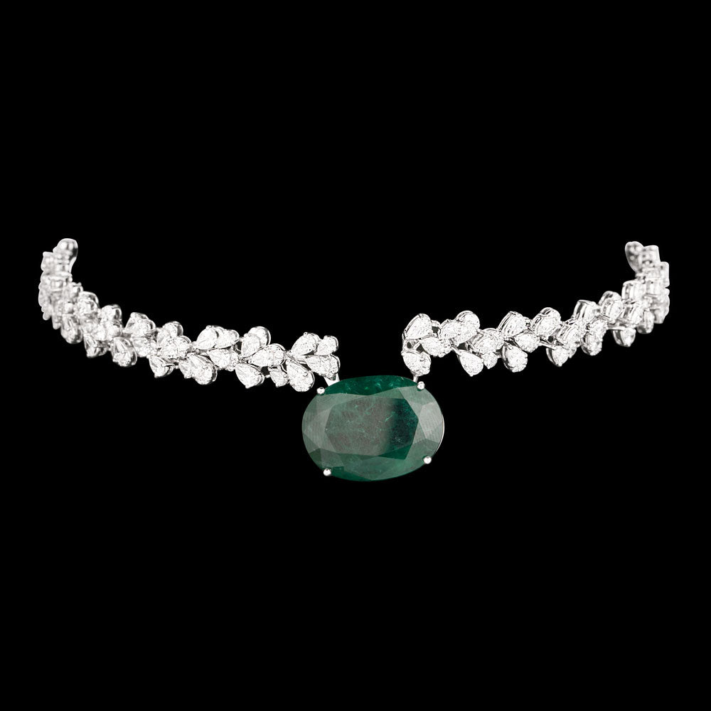 18K White Gold Diamond Necklace - 13.189ct VVS-VS-EF with Colour Stones