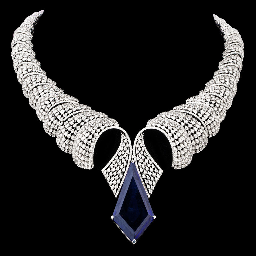 18K White Gold Diamond Necklace - 36.835ct VVS-EF with Colour Stones