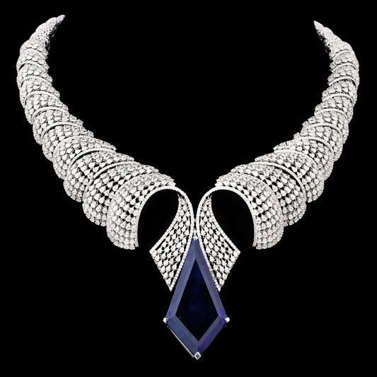 18K White Gold Diamond Necklace - 36.835ct VVS-EF with Colour Stones