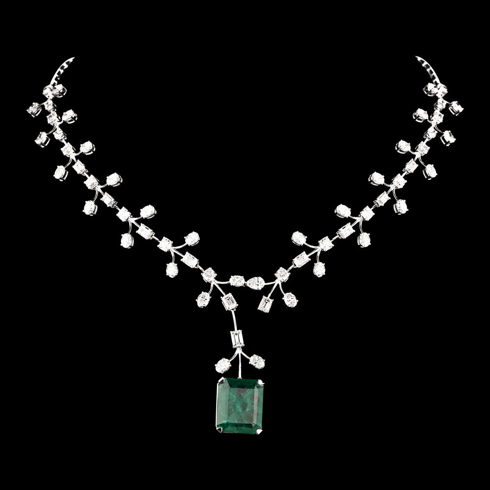 18K White Gold Diamond Necklace - 19.779ct VS-SI-GH with Colour Stones
