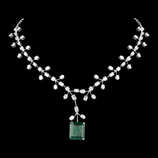 18K White Gold Diamond Necklace - 19.779ct VS-SI-GH with Colour Stones